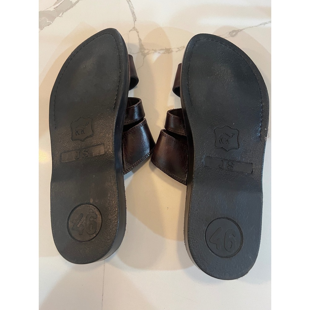 Jerusalem Sandals Mens Brown Leather Toe Loop Slides Handmade Size 46 EU - Picture 3 of 4